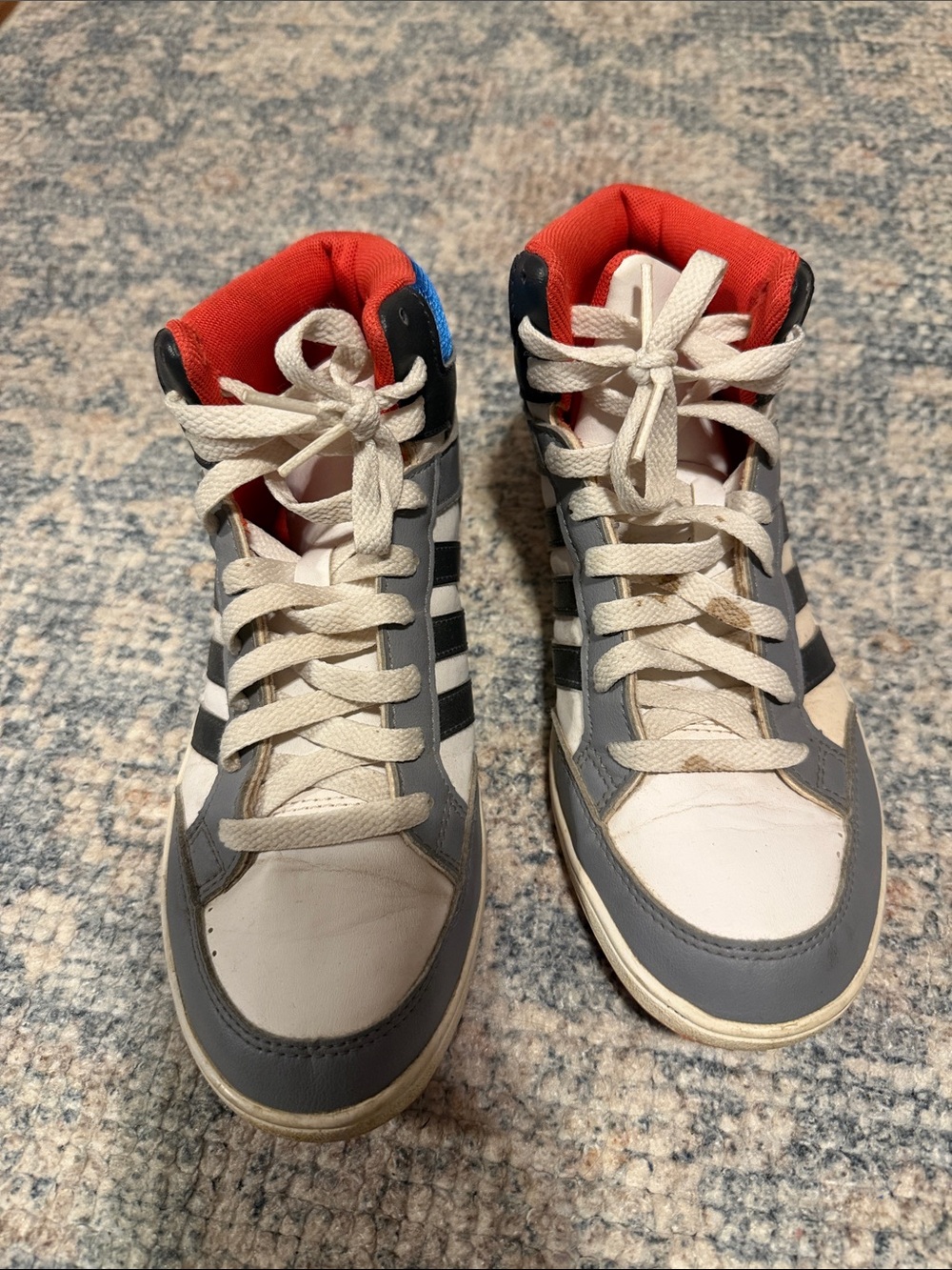 adidas Kids High-Top Sneakers in White, Gray, Black & Red